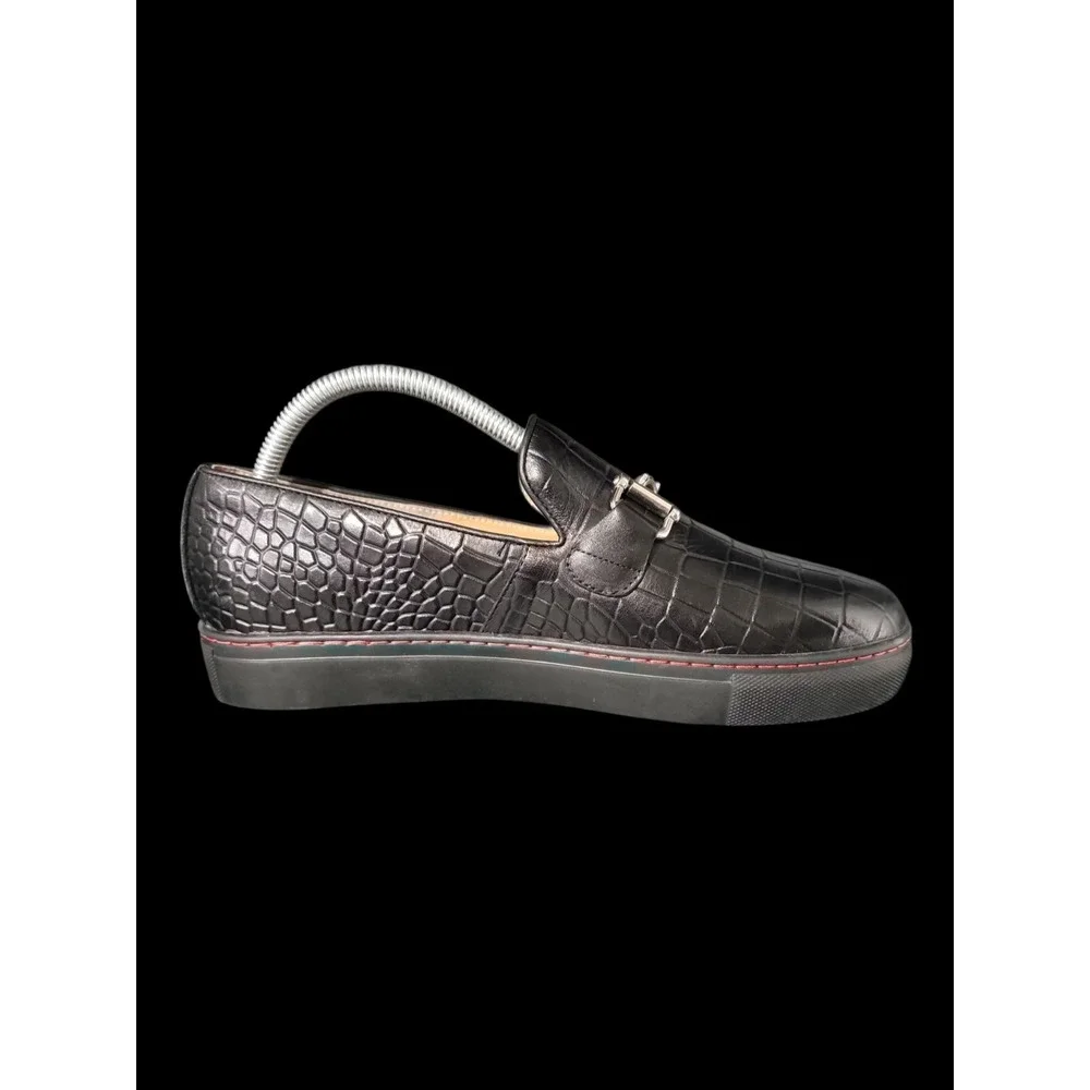 Marc Nolan Men's Size 6 Boardwalk Black Crocskin Leather Horse-Bit Sneakers